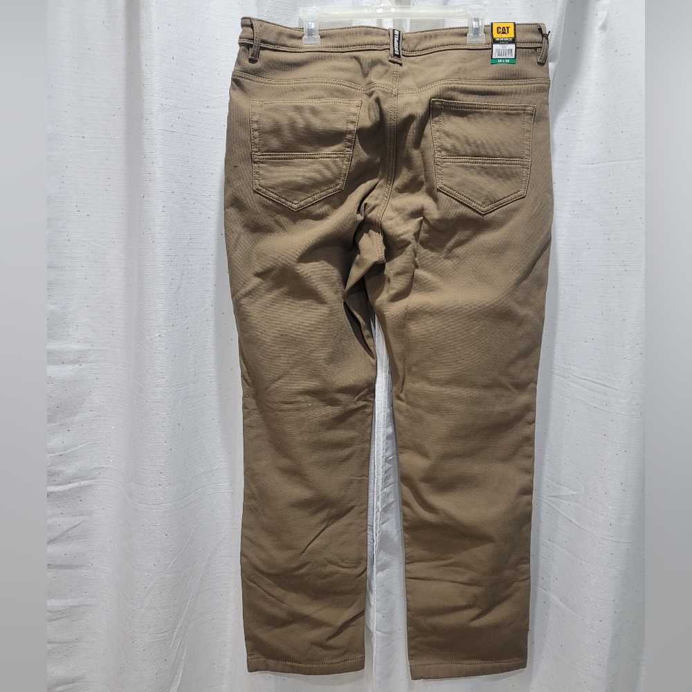 CAT Caterpillar Fleece Lined Work Pants Mens 38 x 34 Canvas Insulated Color Tan - Picture 3 of 7